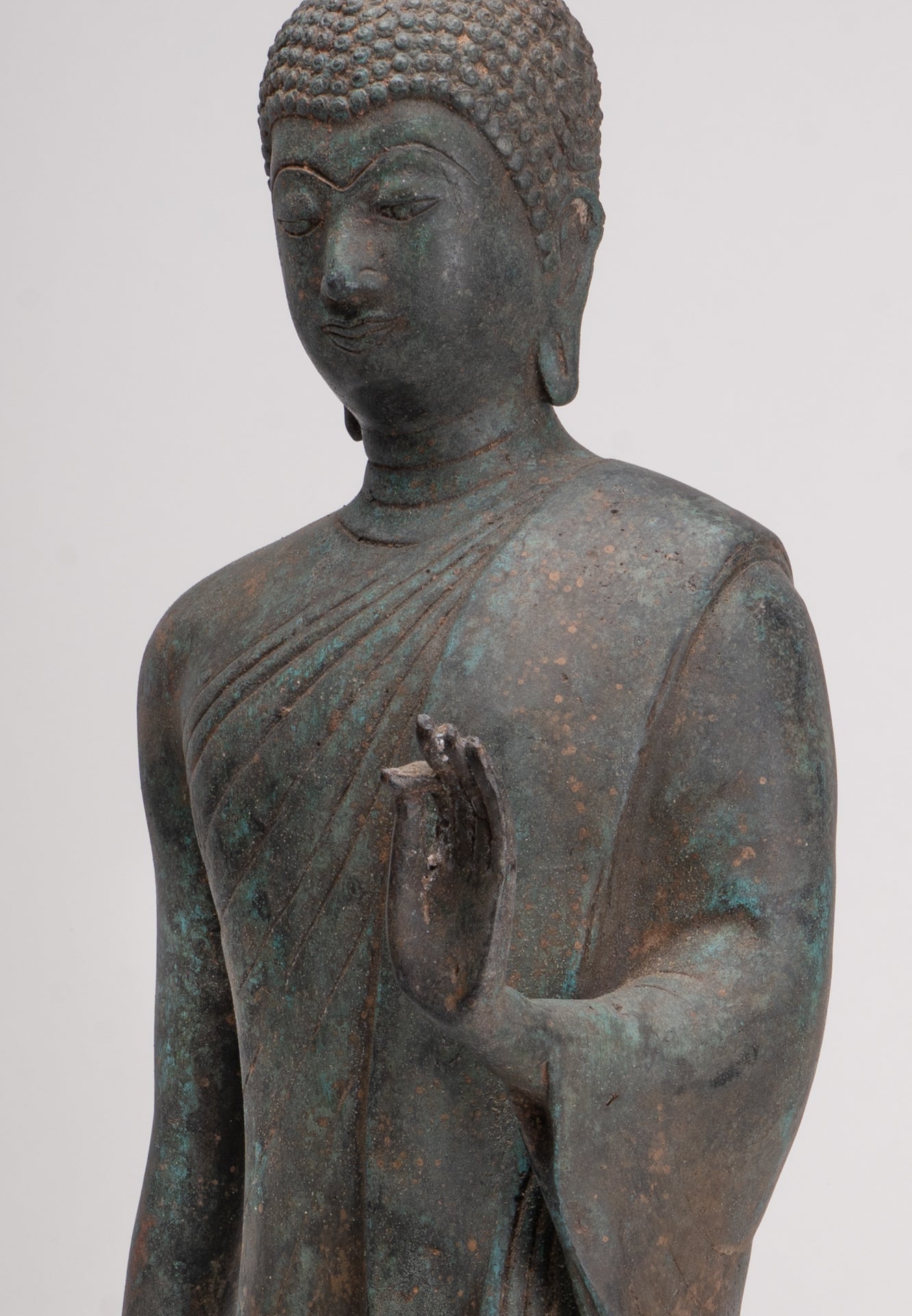 Antique Sukhothai Style Standing Bronze Protection Walking Buddha Statue - 65cm/26"
