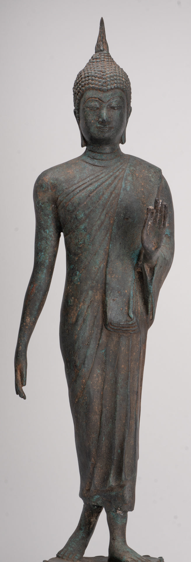 Antique Sukhothai Style Standing Bronze Protection Walking Buddha Statue - 65cm/26"