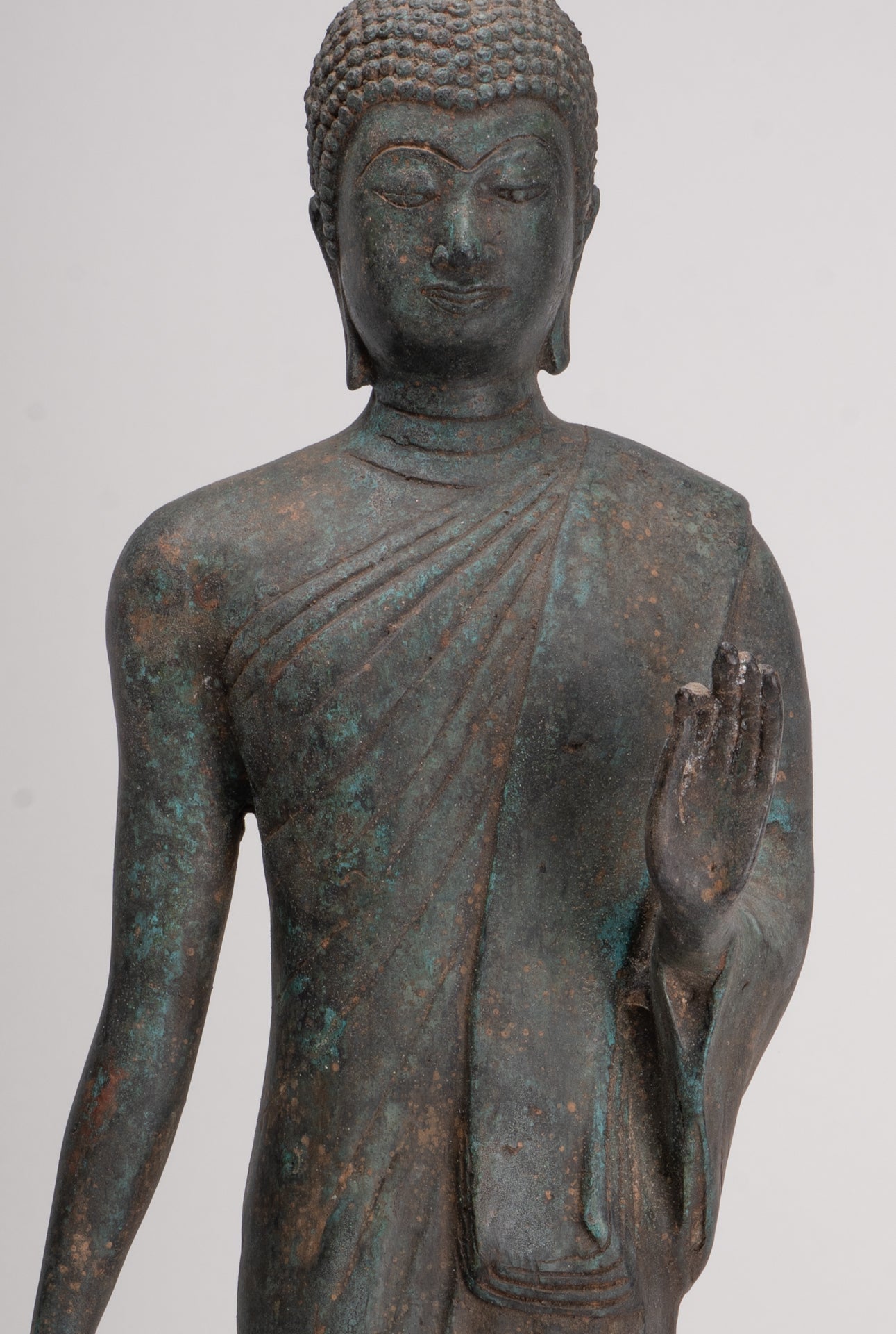 Antique Sukhothai Style Standing Bronze Protection Walking Buddha Statue - 65cm/26"