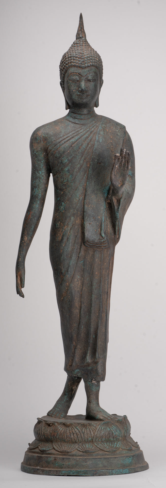 Antique Sukhothai Style Standing Bronze Protection Walking Buddha Statue - 65cm/26"