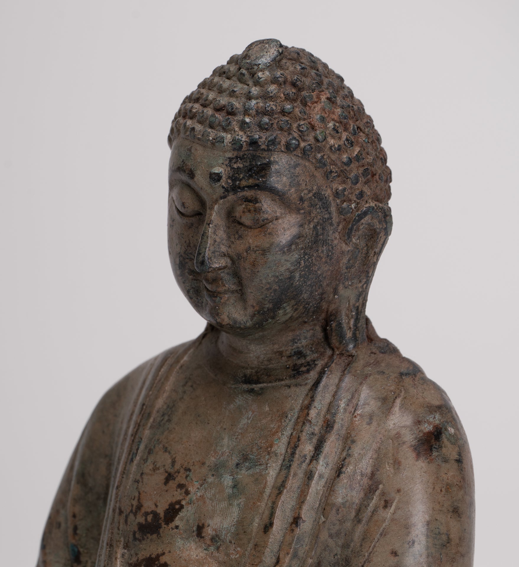 Japanese Buddha - Antique Japanese Style Bronze Seated Meditation Amitabha Buddha Statue - 18cm/7"