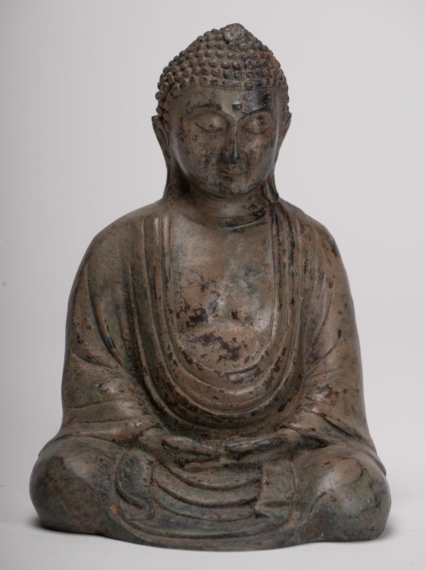 Japanese Buddha - Antique Japanese Style Bronze Seated Meditation Amitabha Buddha Statue - 18cm/7"