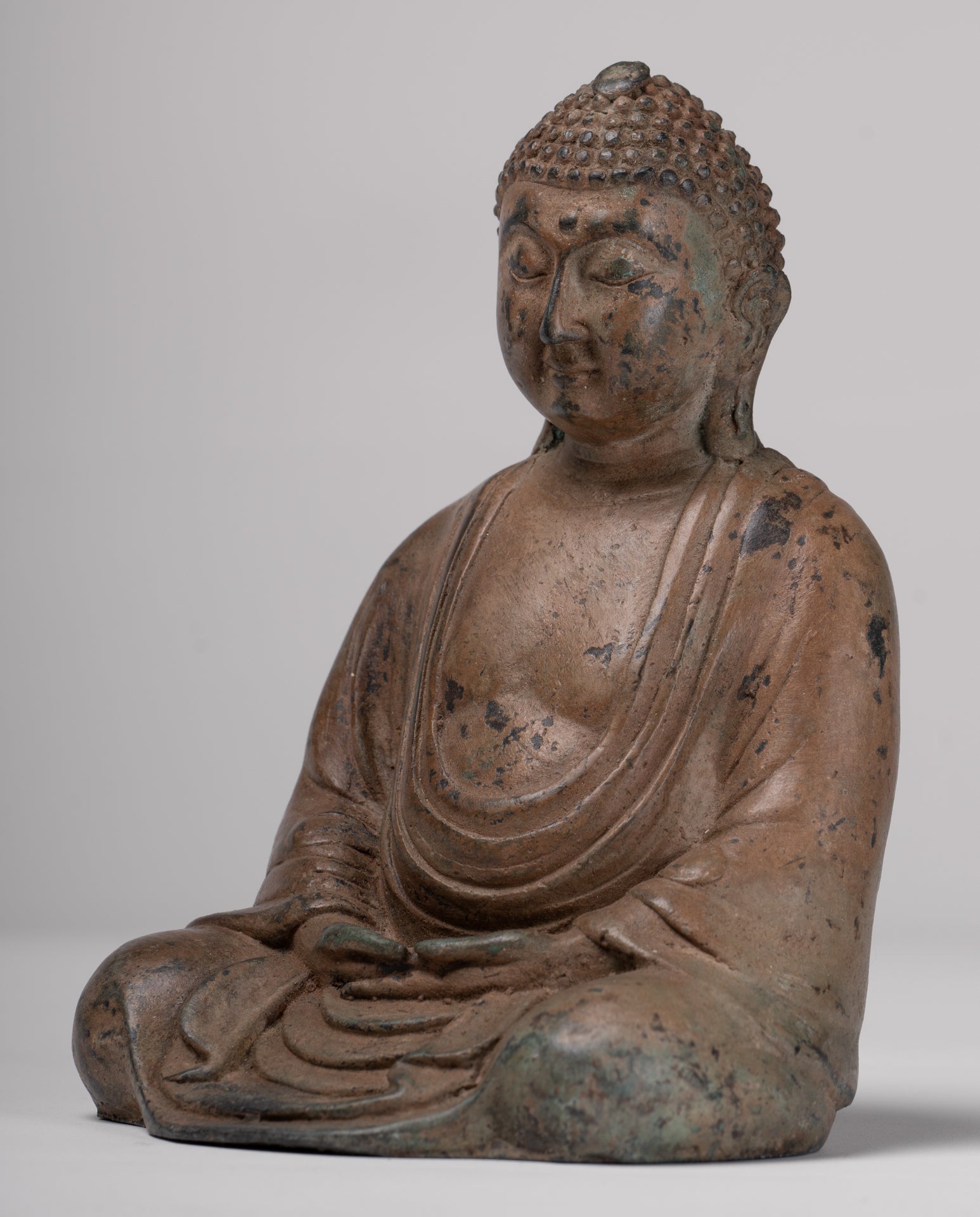 Japanese Buddha - Antique Japanese Style Bronze Seated Meditation Amitabha Buddha Statue - 18cm/7"