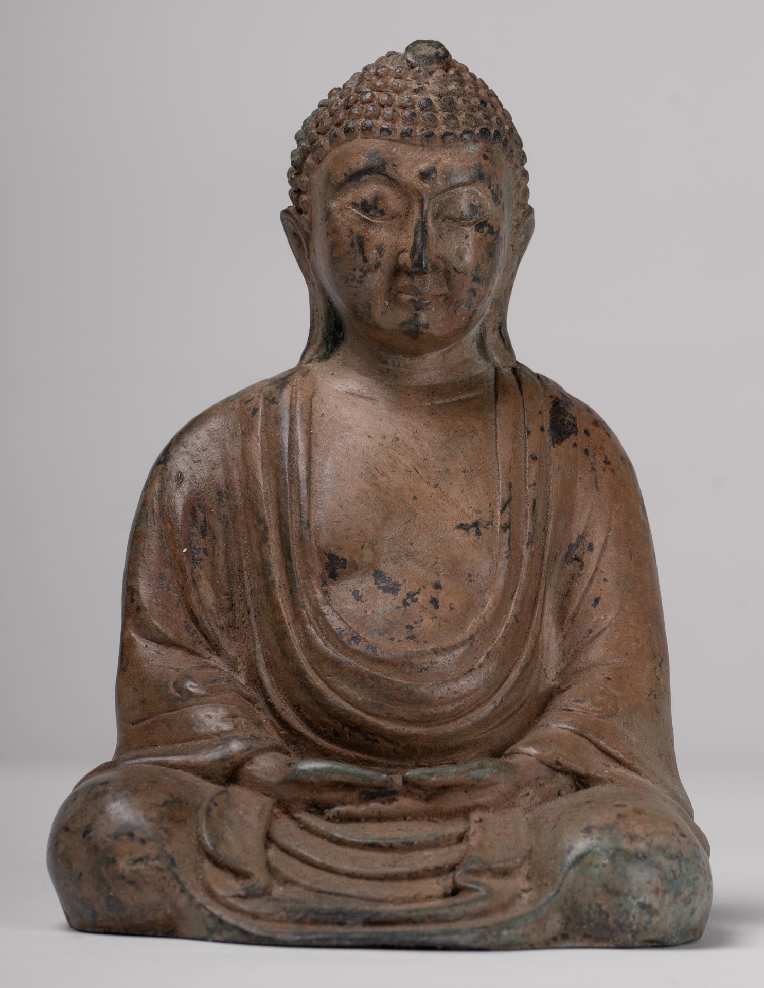 Japanese Buddha - Antique Japanese Style Bronze Seated Meditation Amitabha Buddha Statue - 18cm/7"