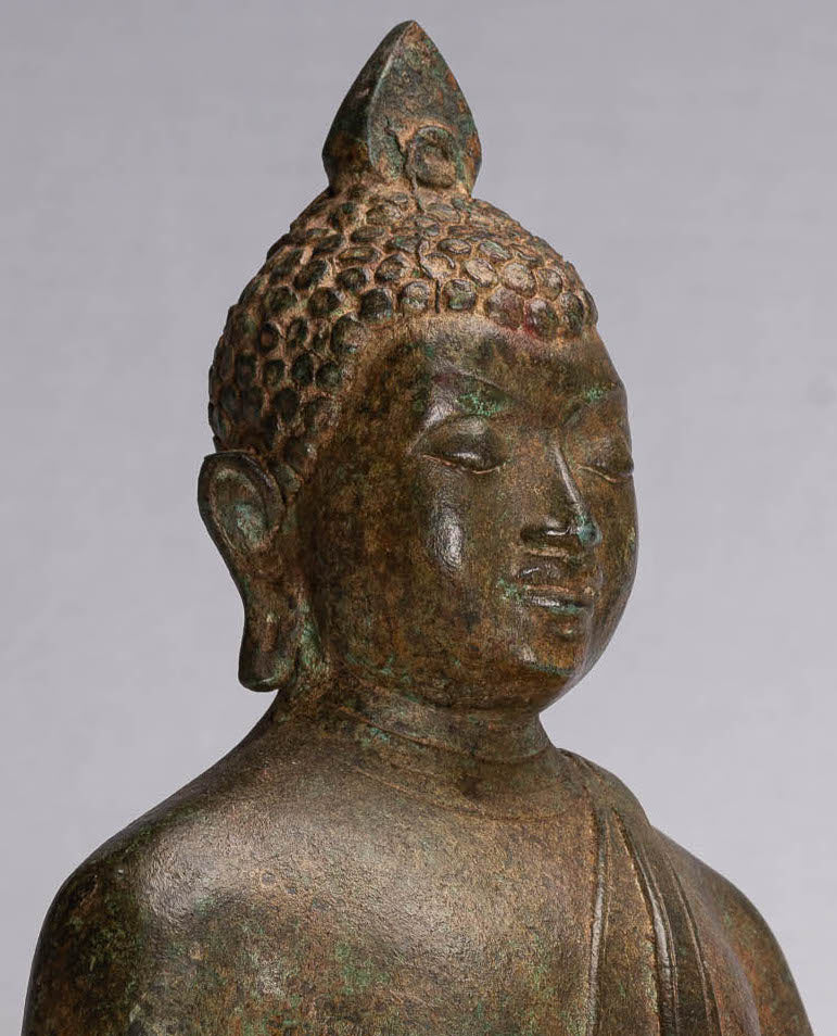 Statua Buddha - Antique Sri Lanka in stile Bronzo Meditazione seduta statua di Buddha - 35 cm/14 "