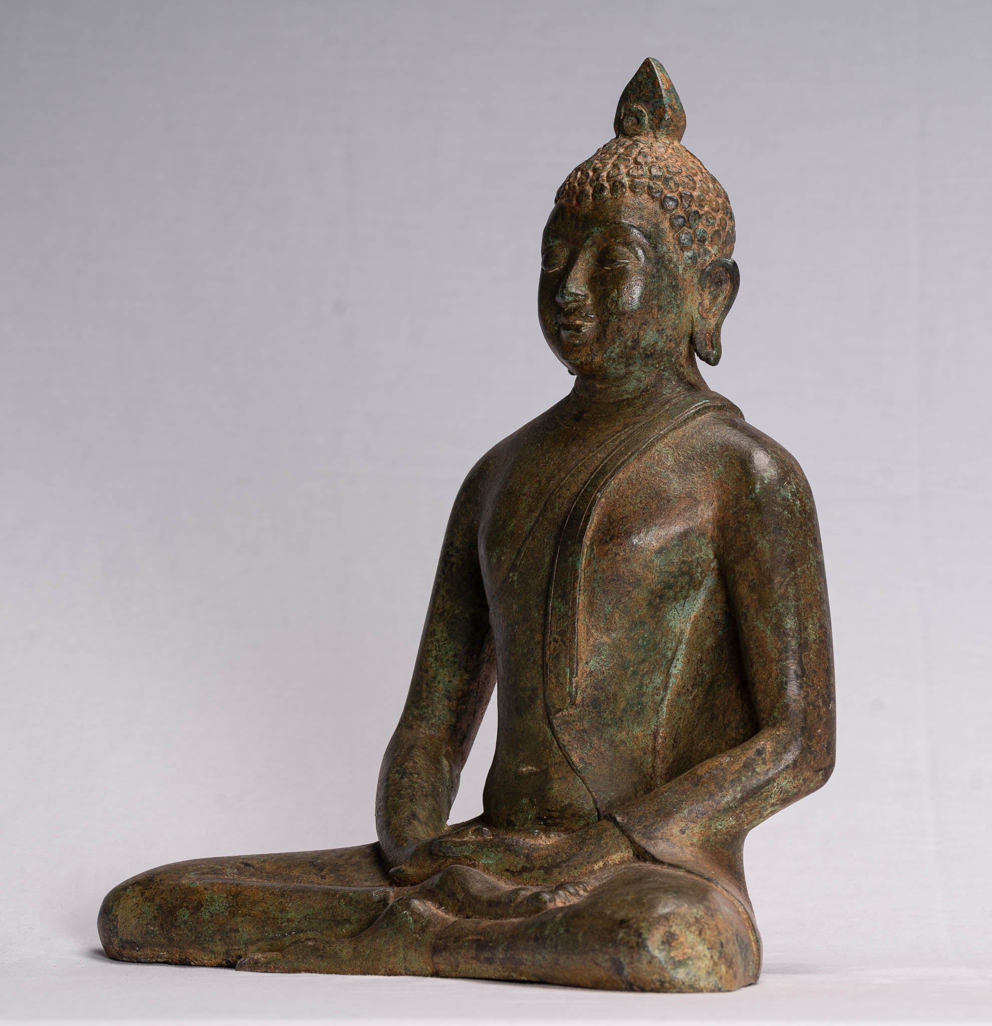 Statua Buddha - Antique Sri Lanka in stile Bronzo Meditazione seduta statua di Buddha - 35 cm/14 "