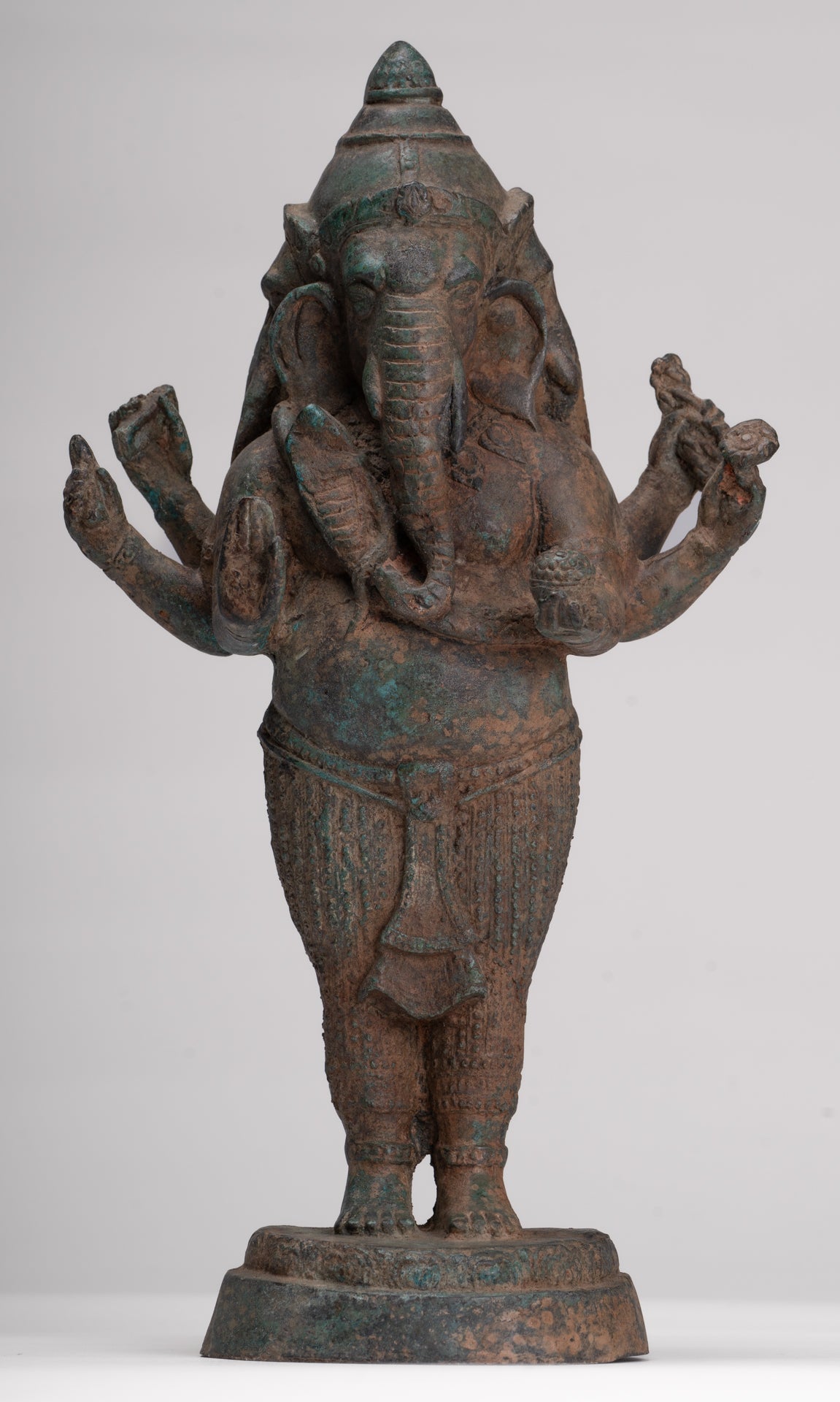 Ganesha Statue - Antique Thai Style Bronze Standing 6-Arm Ganesha Statue - 33cm/13"
