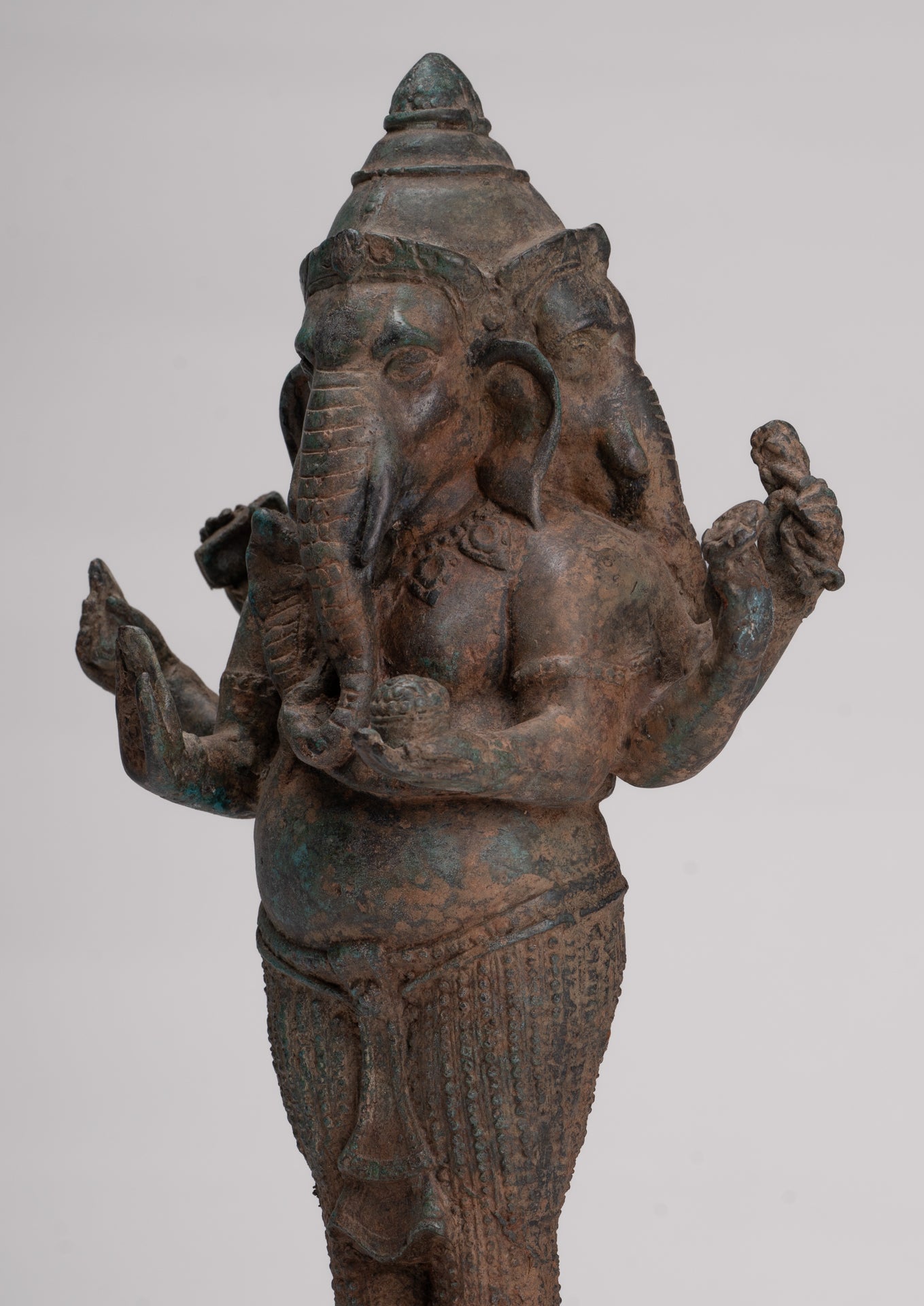 Ganesha Statue - Antique Thai Style Bronze Standing 6-Arm Ganesha Statue - 33cm/13"
