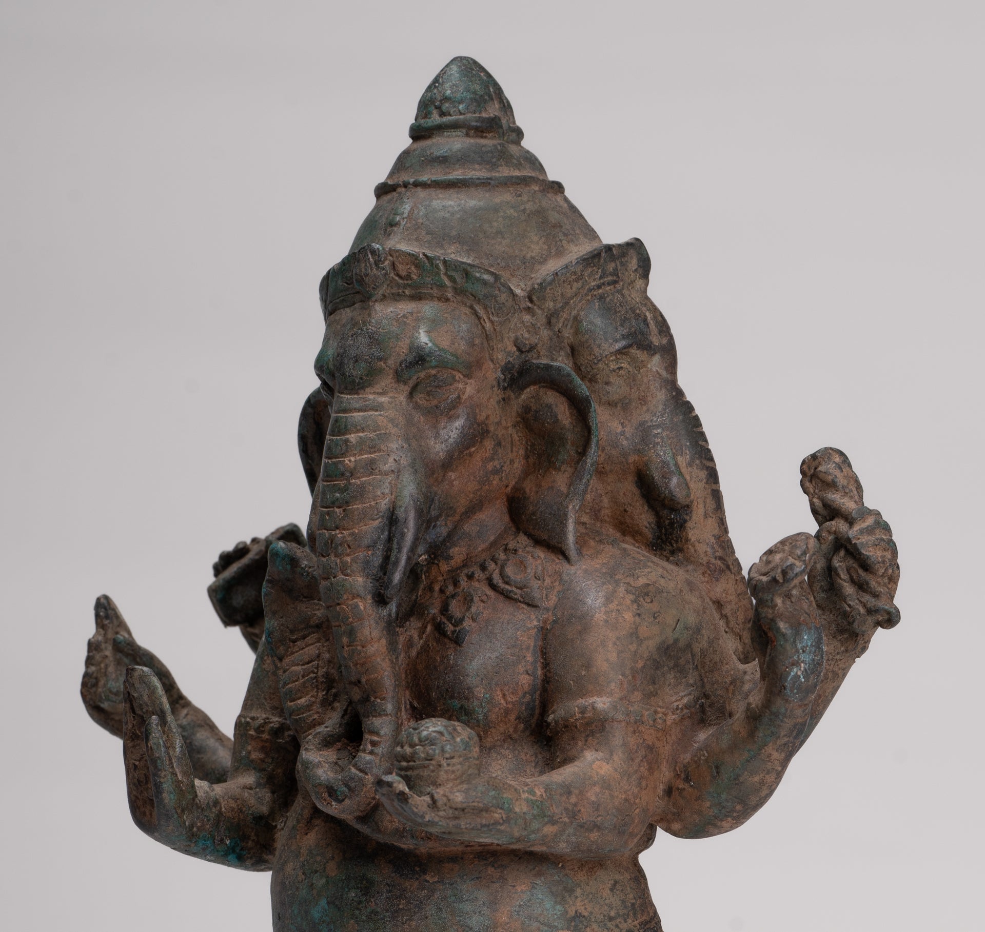 Ganesha Statue - Antique Thai Style Bronze Standing 6-Arm Ganesha Statue - 33cm/13"