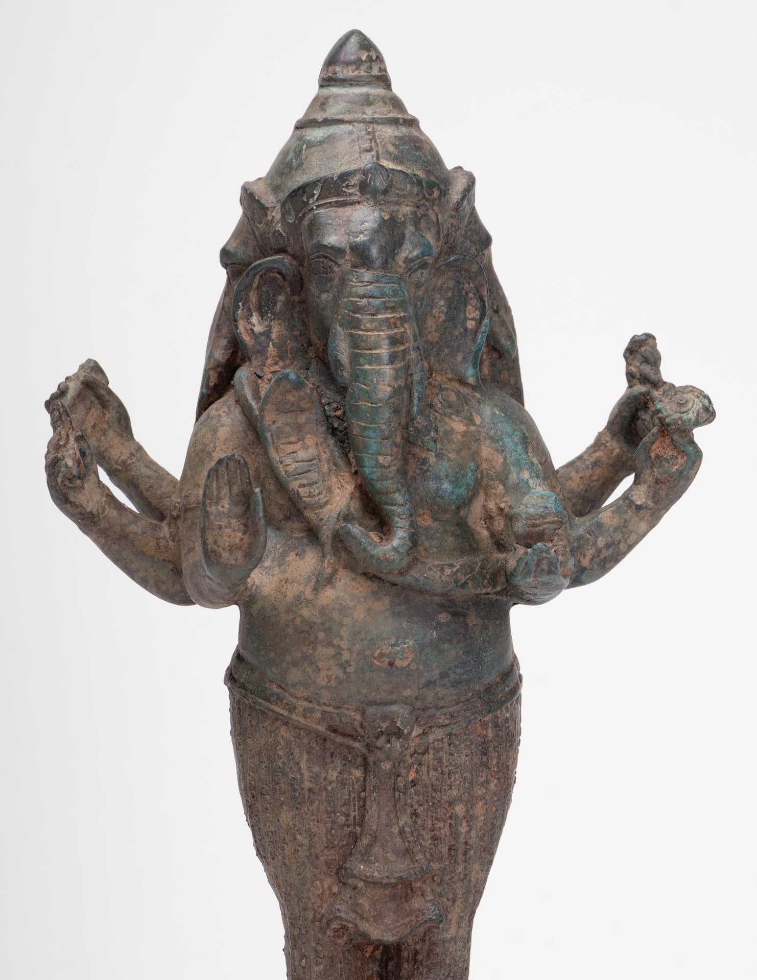 Ganesha Statue - Antique Thai Style Bronze Standing 6-Arm Ganesha Statue - 33cm/13"
