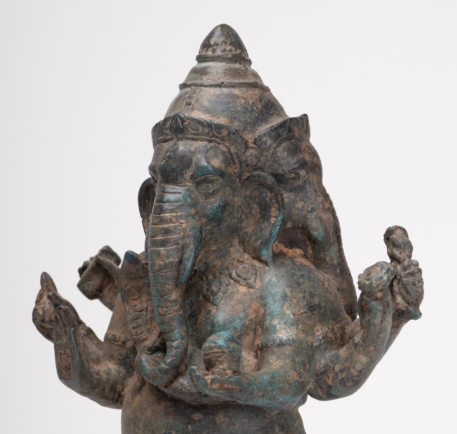 Ganesha Statue - Antique Thai Style Bronze Standing 6-Arm Ganesha Statue - 33cm/13"