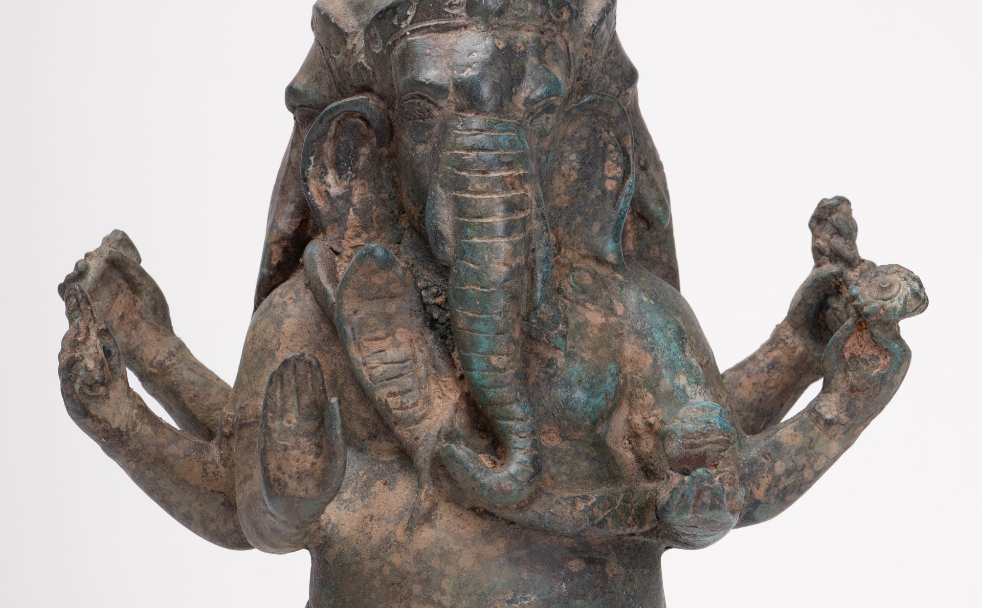 Ganesha Statue - Antique Thai Style Bronze Standing 6-Arm Ganesha Statue - 33cm/13"