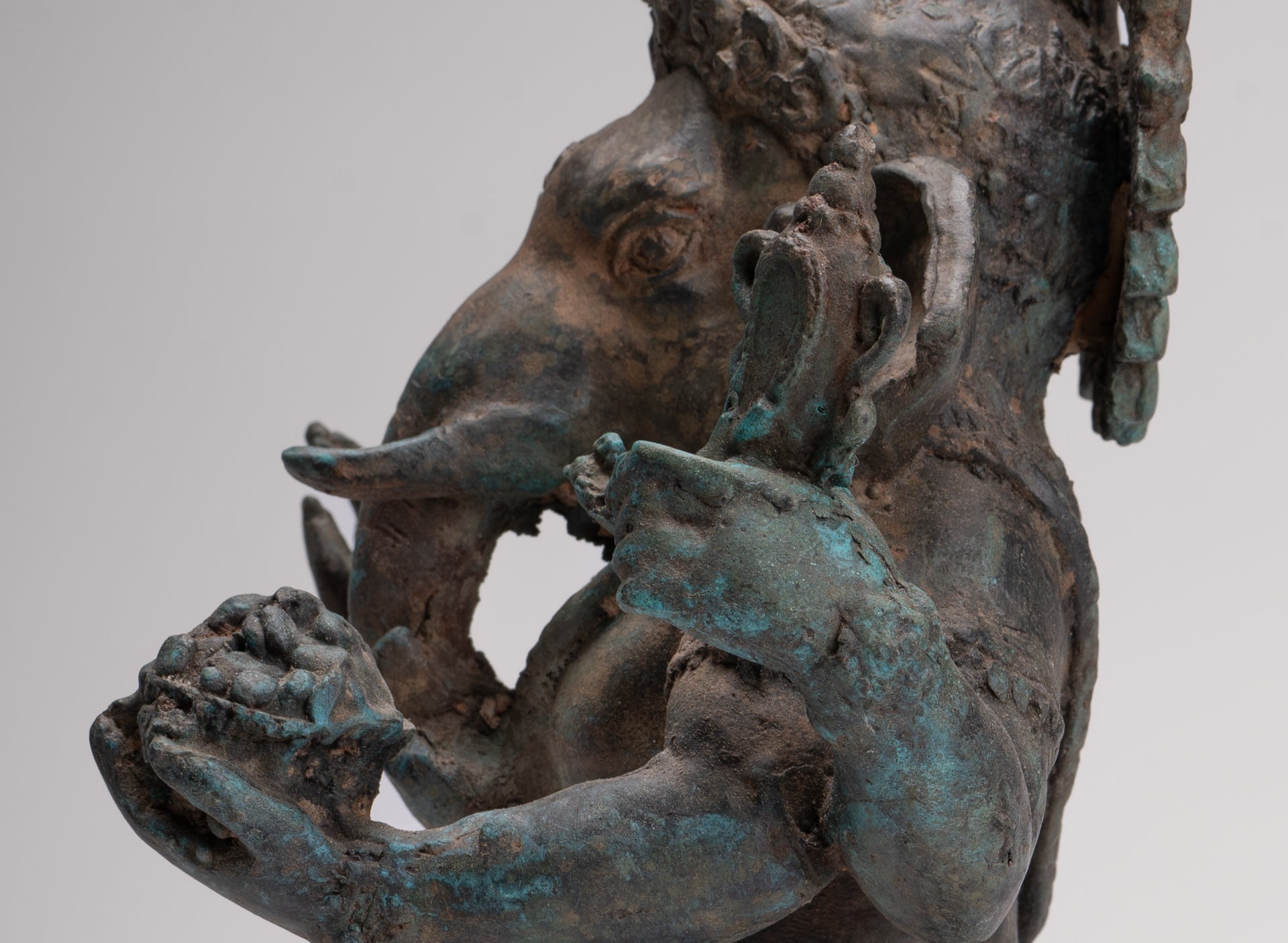 Ganesha Statue - Antique Thai Style Bronze Standing 4-Arm Ganesha Statue - 35cm/14"