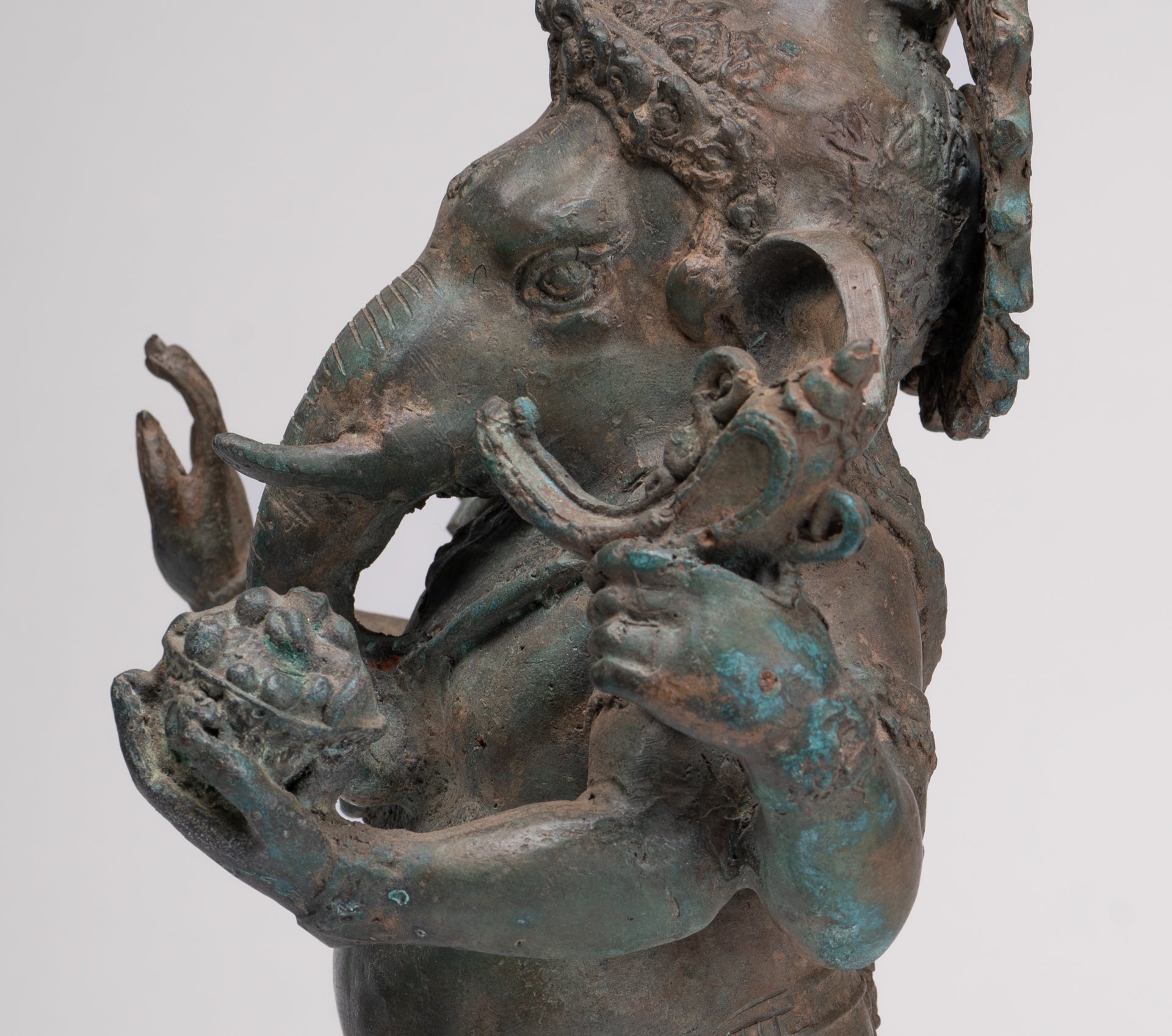 Ganesha Statue - Antique Thai Style Bronze Standing 4-Arm Ganesha Statue - 35cm/14"