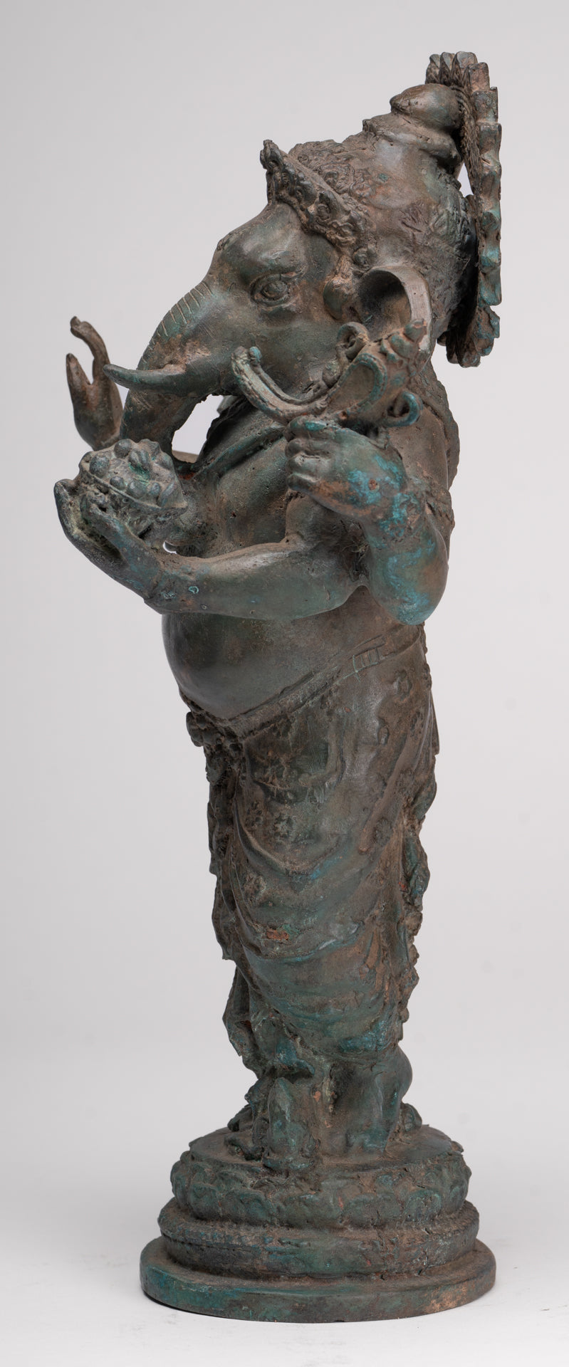 Ganesha Statue - Antique Thai Style Bronze Standing 4-Arm Ganesha Statue - 35cm/14"