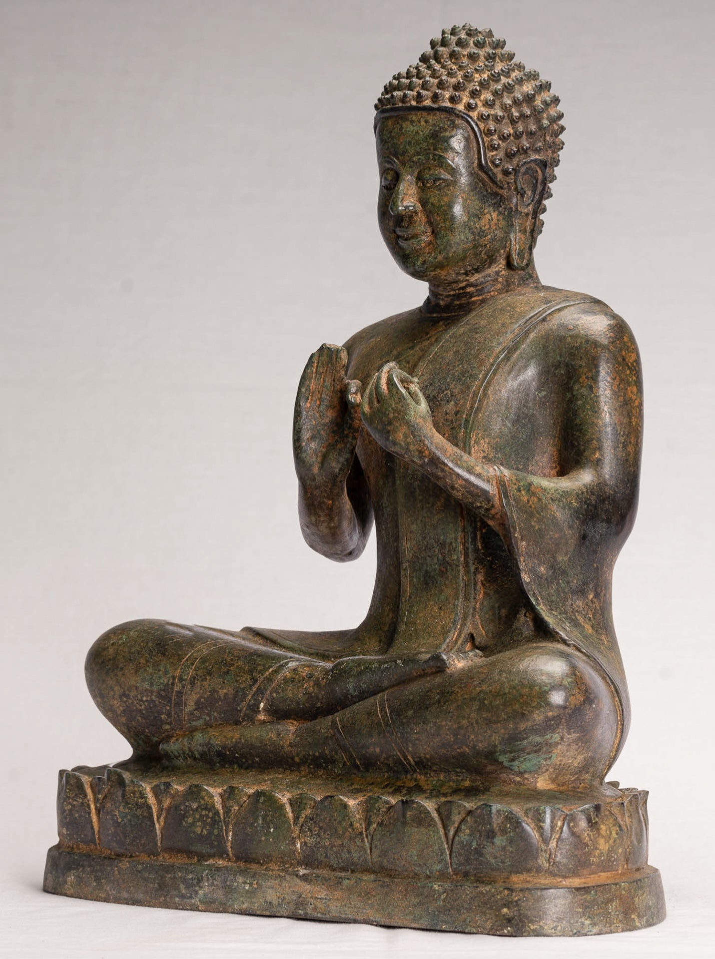Buddha Statue - Antique Thai Style Seated Buddha Statue - Dharmachakra Teaching Mudra - 38cm/15"