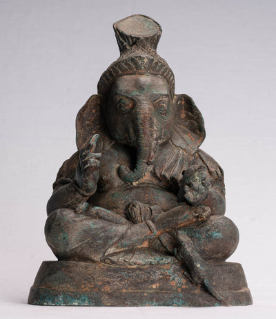 Statue Ganesha - Antique Thai Thai Bronze Seduta statua Ganesh - 31 cm/12 "