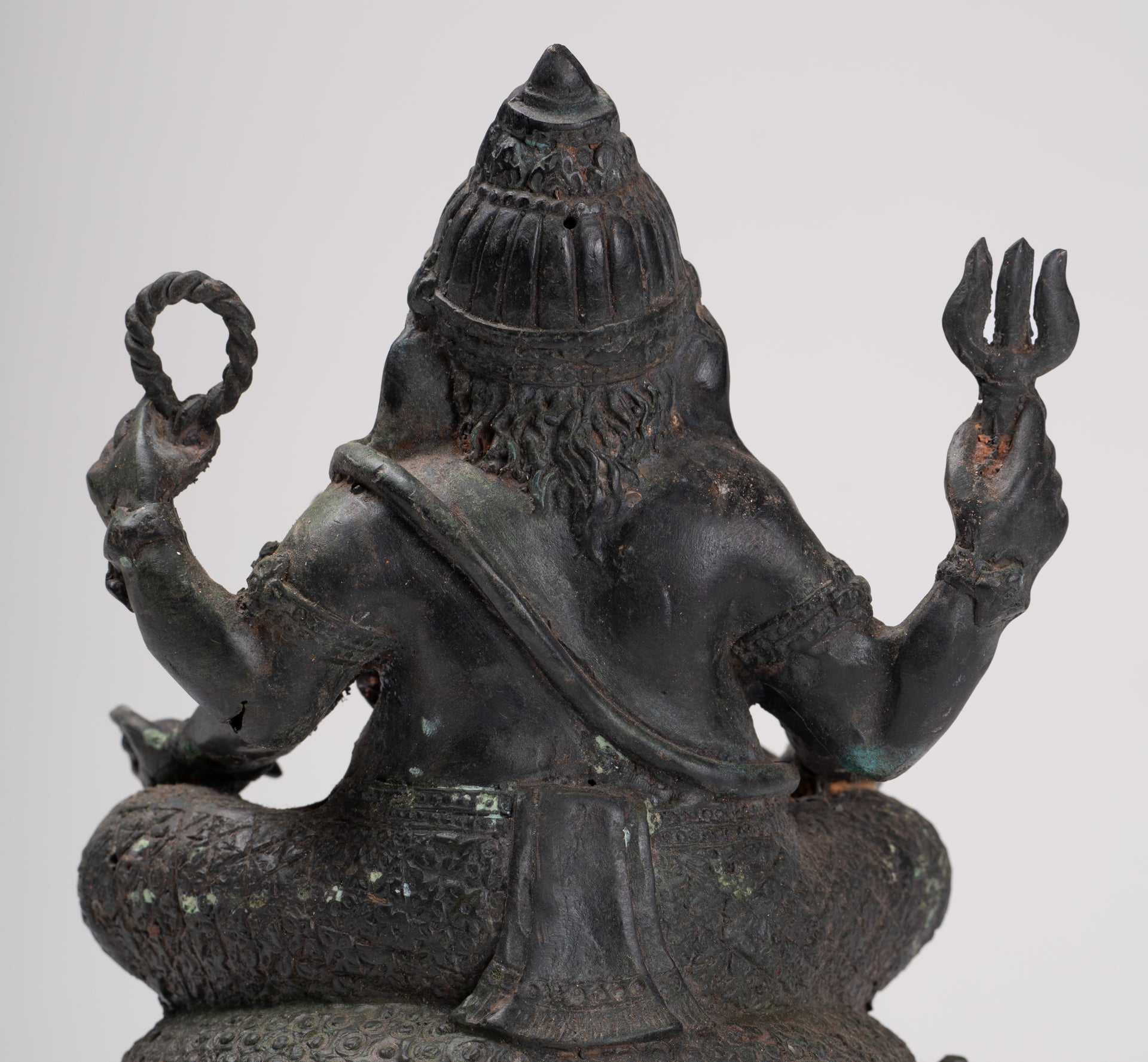 Ganesha Statue - Antique Thai Style Bronze Seated 4-Arm Ganesha Statue - 21cm/8"