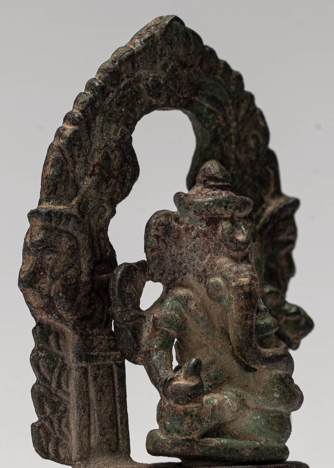 Ganesha Statue - Antique Thai Style Enthroned Bronze Seated Ganesha Statue - 6.5cm/3"