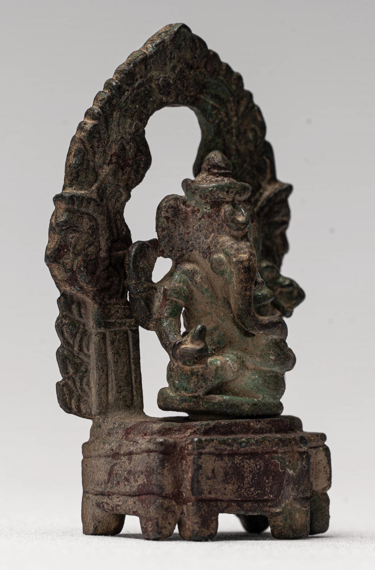 Ganesha Statue - Antique Thai Style Enthroned Bronze Seated Ganesha Statue - 6.5cm/3"