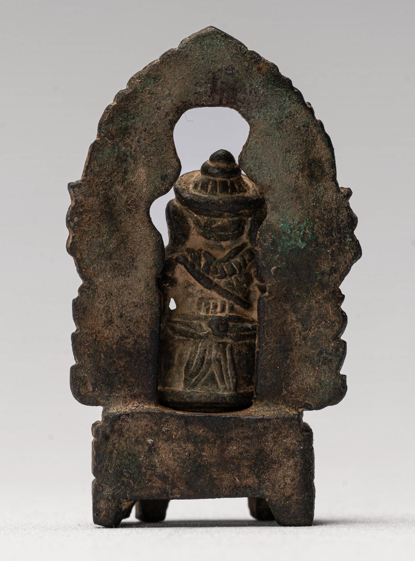 Ganesha Statue - Antique Thai Style Enthroned Bronze Seated Ganesha Statue - 6.5cm/3"