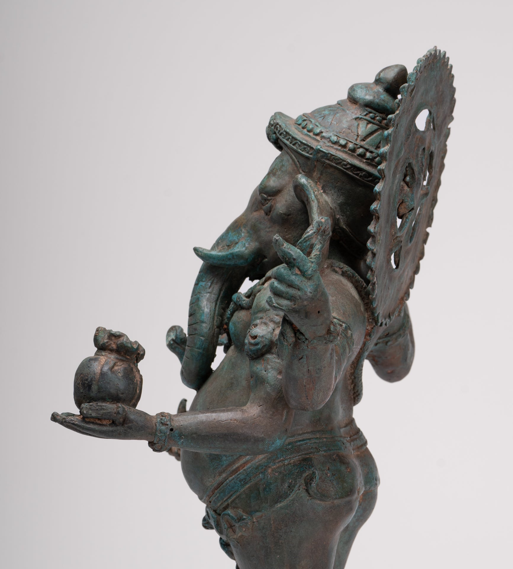 Ganesha Statue - Antique Thai Style Bronze Standing 4-Arm Ganesha Statue - 42cm/17"