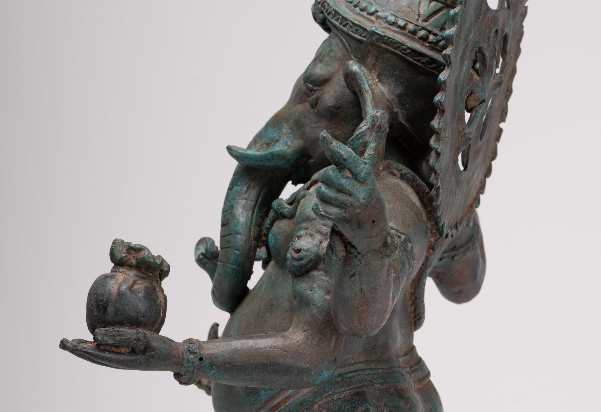 Ganesha Statue - Antique Thai Style Bronze Standing 4-Arm Ganesha Statue - 42cm/17"