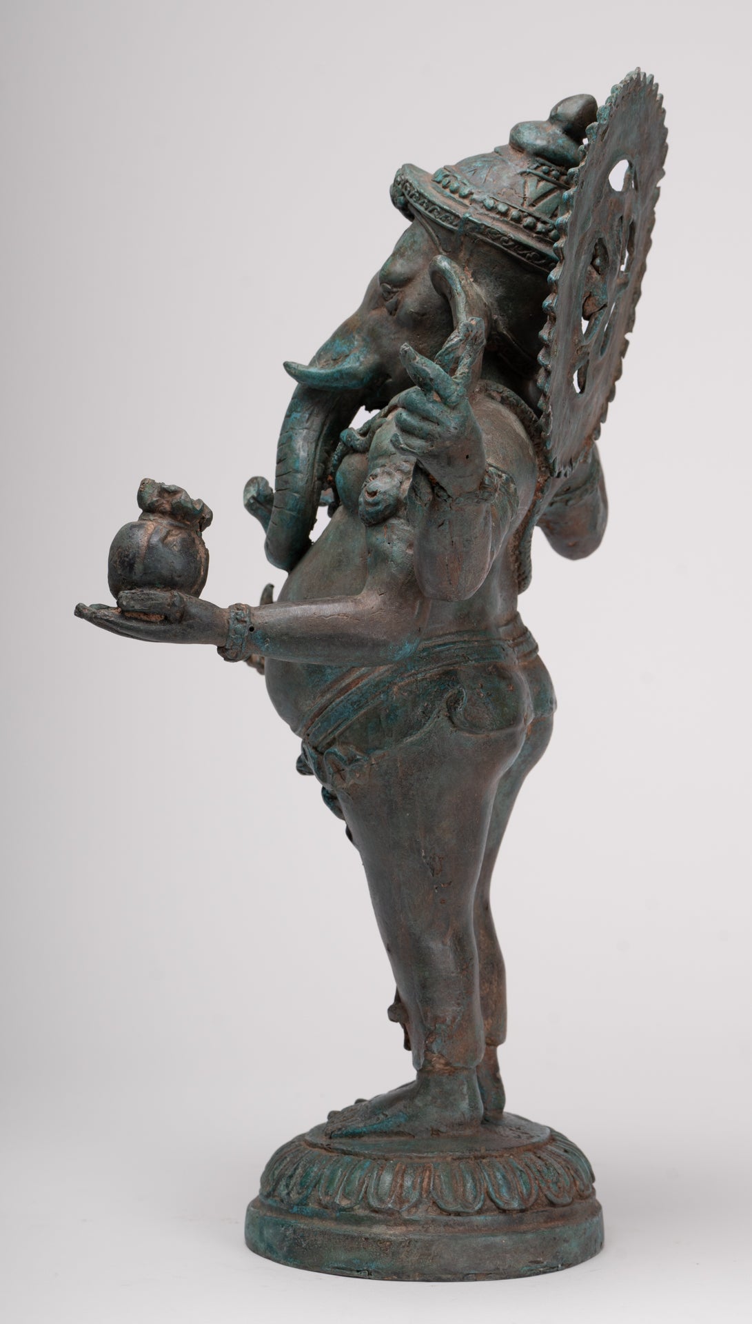 Ganesha Statue - Antique Thai Style Bronze Standing 4-Arm Ganesha Statue - 42cm/17"