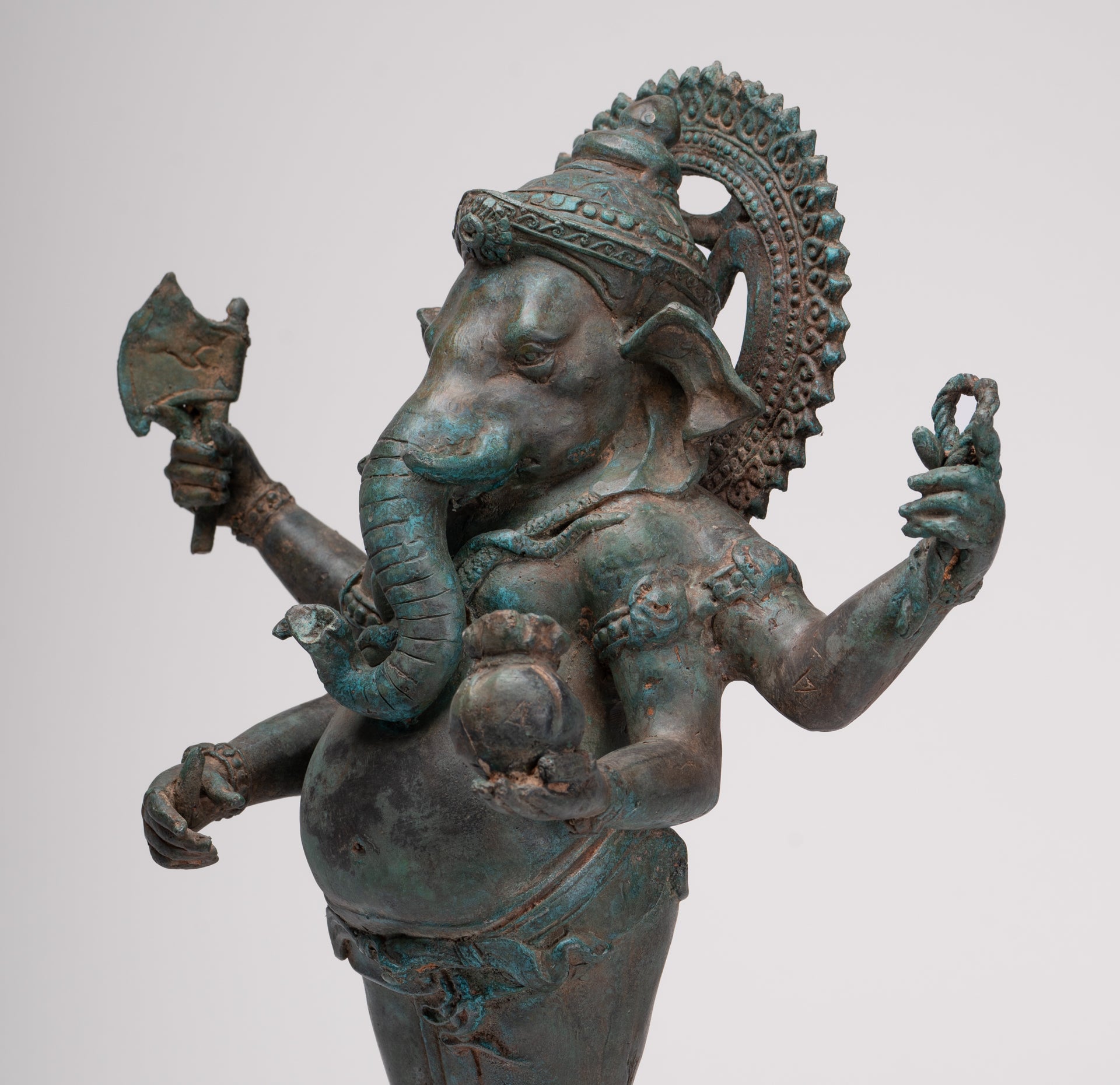 Ganesha Statue - Antique Thai Style Bronze Standing 4-Arm Ganesha Statue - 42cm/17"