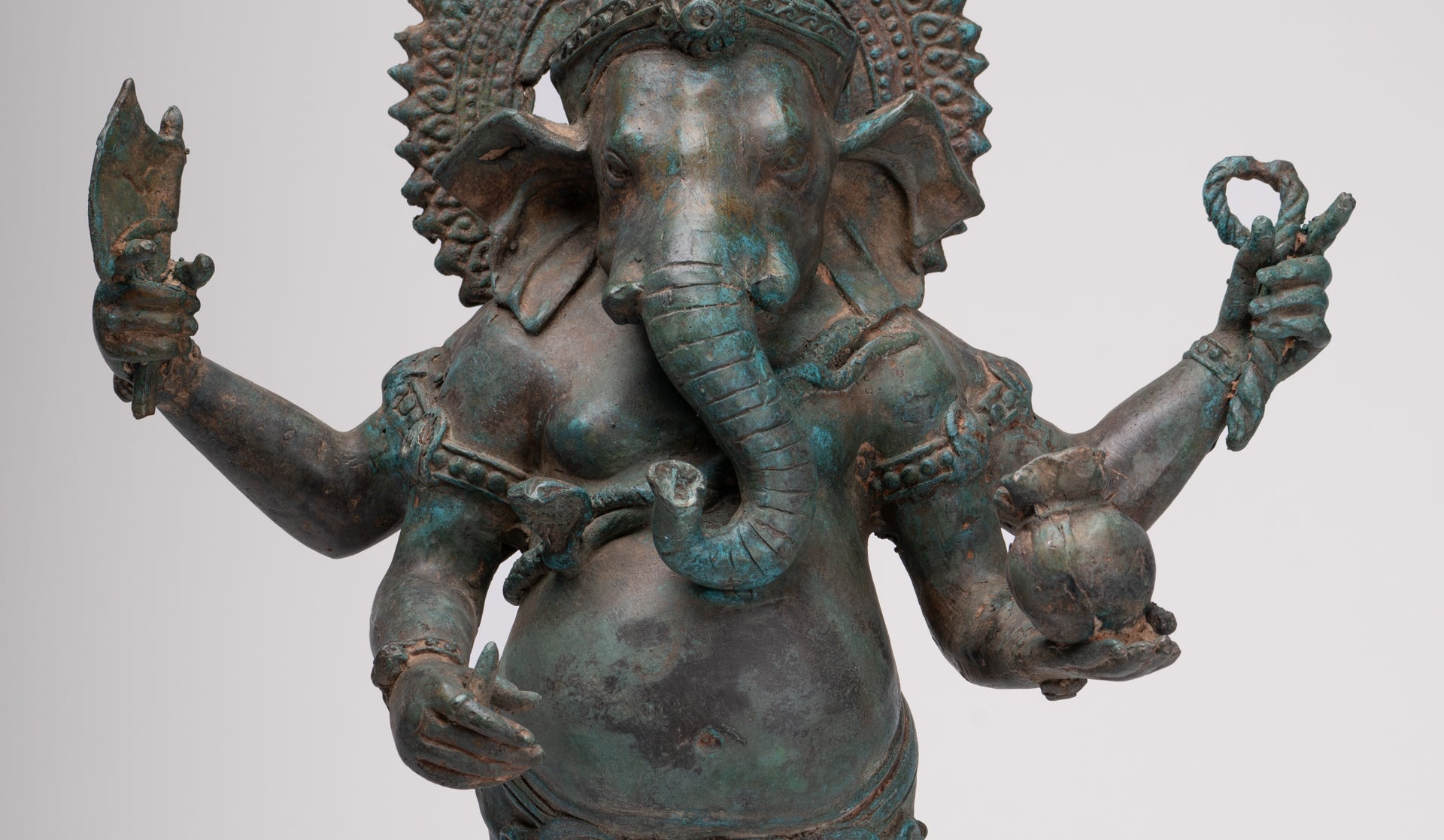Ganesha Statue - Antique Thai Style Bronze Standing 4-Arm Ganesha Statue - 42cm/17"