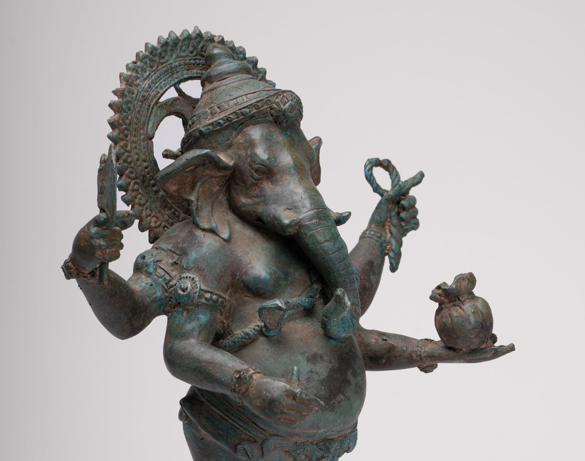 Ganesha Statue - Antique Thai Style Bronze Standing 4-Arm Ganesha Statue - 42cm/17"