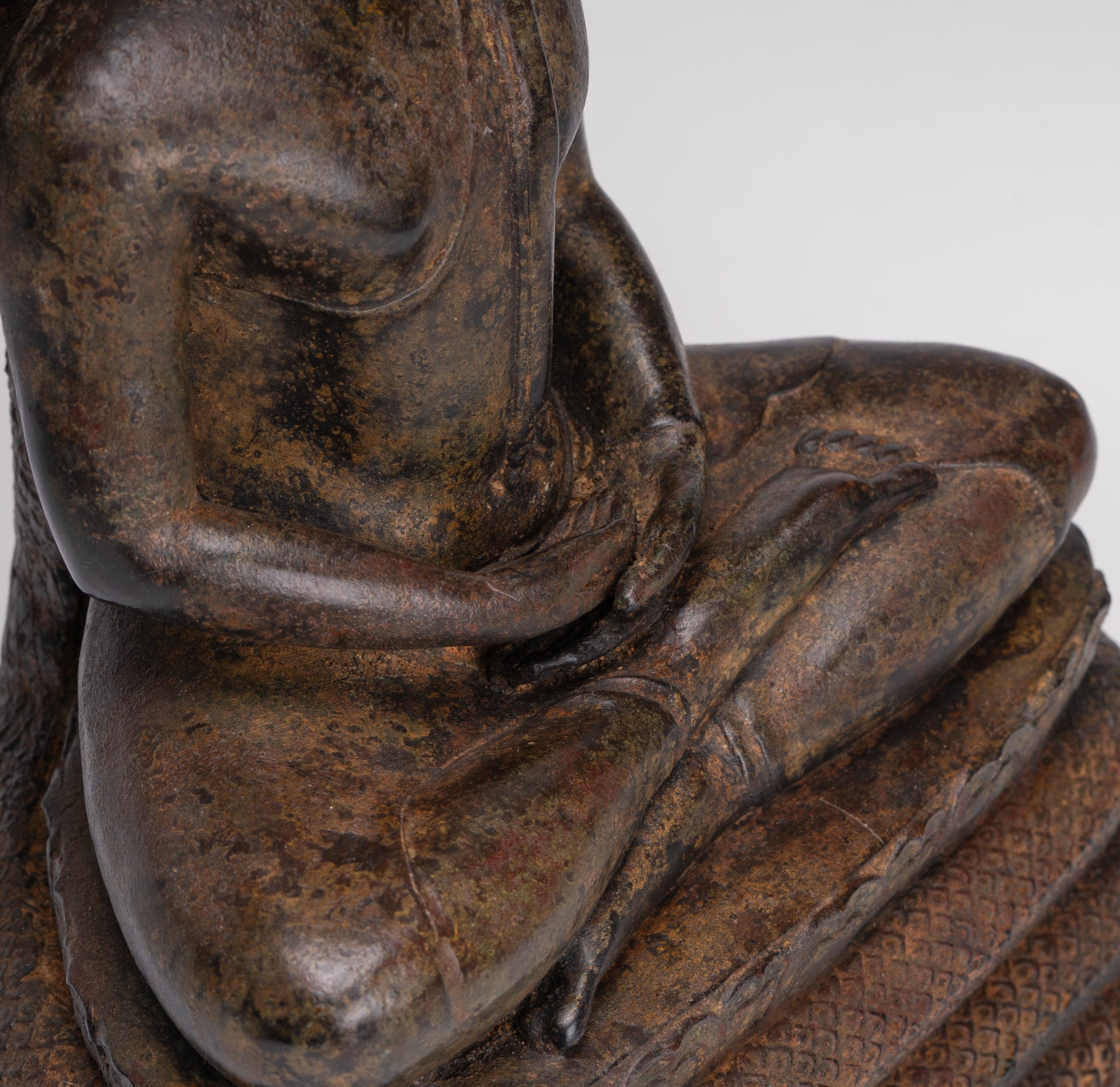 Buddha Statue - Antique Thai Style Seated Bronze Naga Meditation Buddha - 53cm/21"