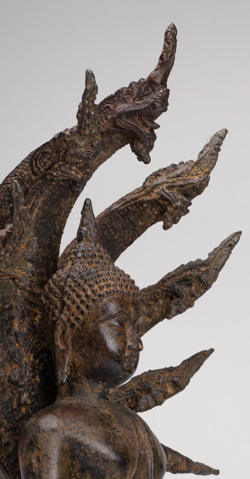 Buddha Statue - Antique Thai Style Seated Bronze Naga Meditation Buddha - 53cm/21"