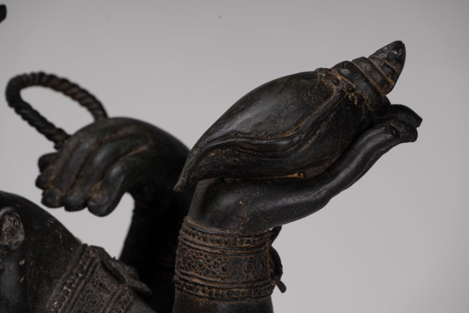 Ganesha Statue - Antique Thai Style Bronze Seated 4-Arm Ganesha Statue - 55cm/22"