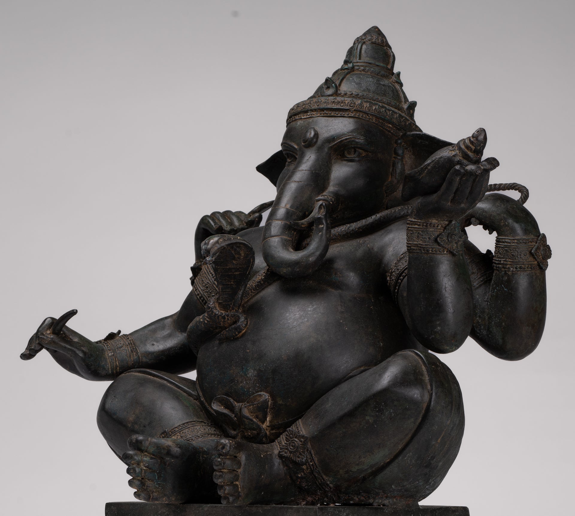 Ganesha Statue - Antique Thai Style Bronze Seated 4-Arm Ganesha Statue - 55cm/22"