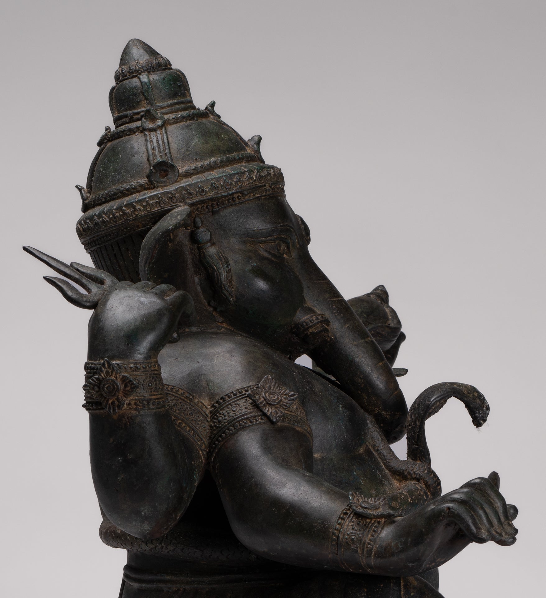 Ganesha Statue - Antique Thai Style Bronze Seated 4-Arm Ganesha Statue - 55cm/22"