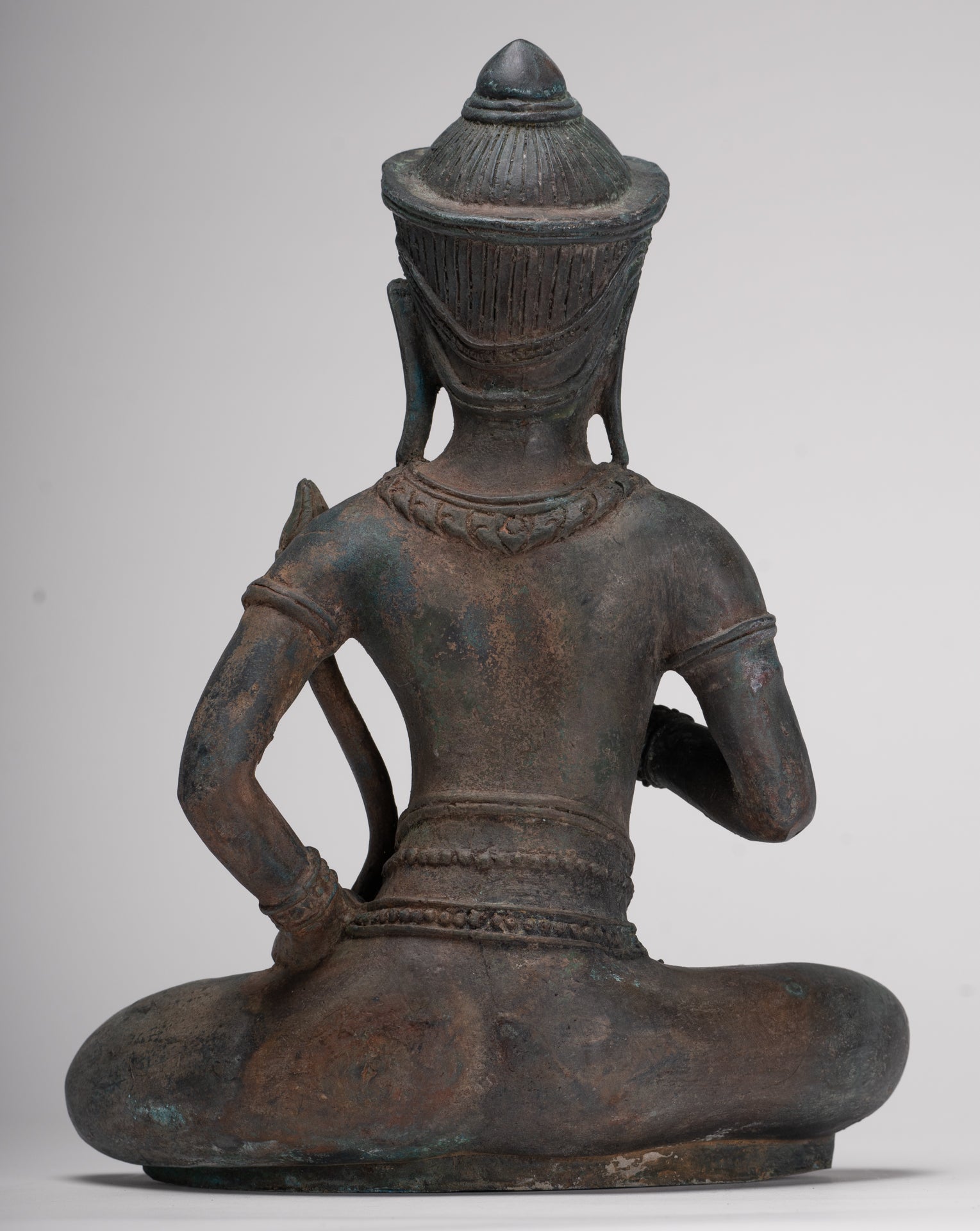 Tara Statue - Antique Java Style Majapahit Seated Bronze Tara Nyurma Pamo - 31cm/12"