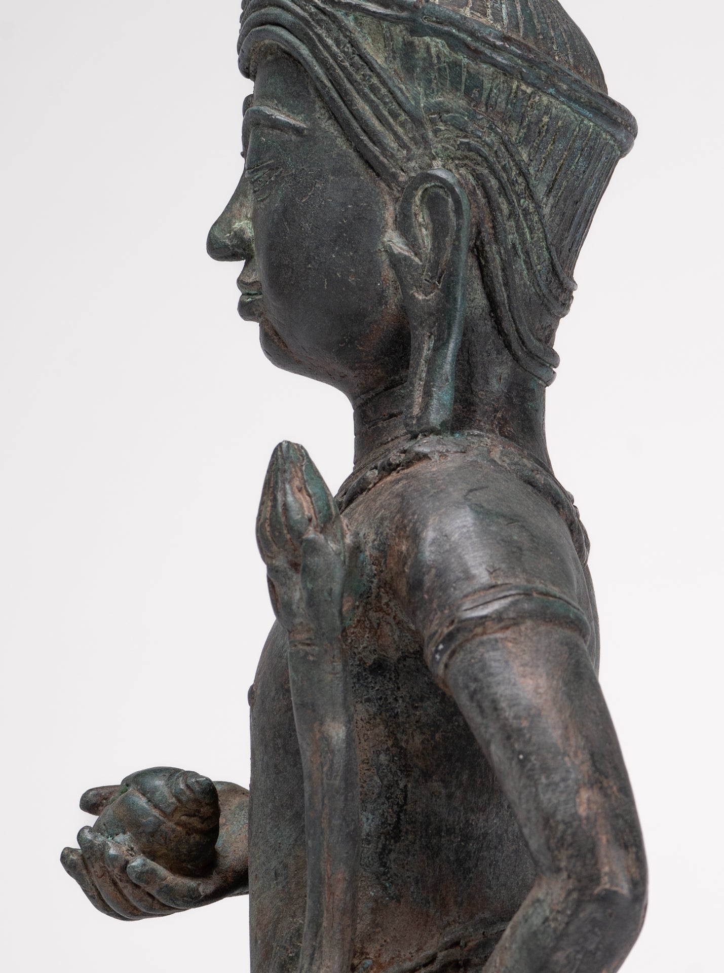 Tara Statue - Antique Java Style Majapahit Seated Bronze Tara Nyurma Pamo - 31cm/12"
