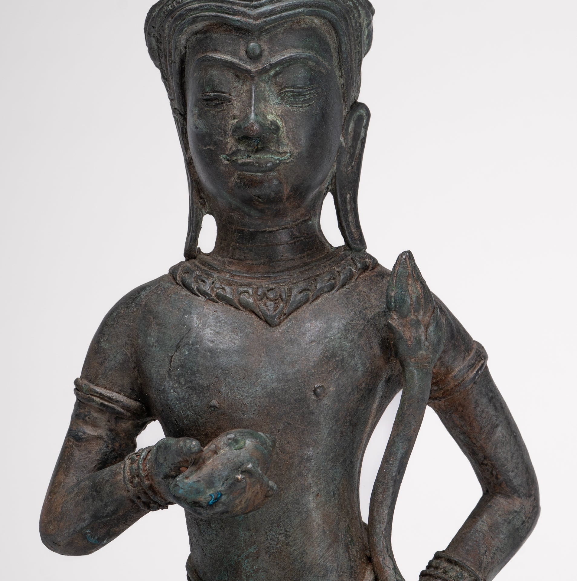 Tara Statue - Antique Java Style Majapahit Seated Bronze Tara Nyurma Pamo - 31cm/12"