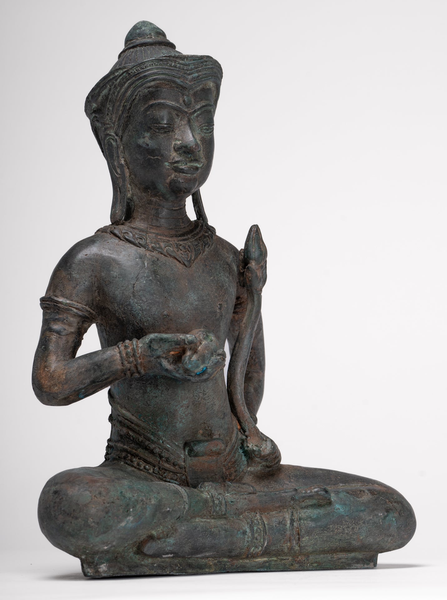 Tara Statue - Antique Java Style Majapahit Seated Bronze Tara Nyurma Pamo - 31cm/12"