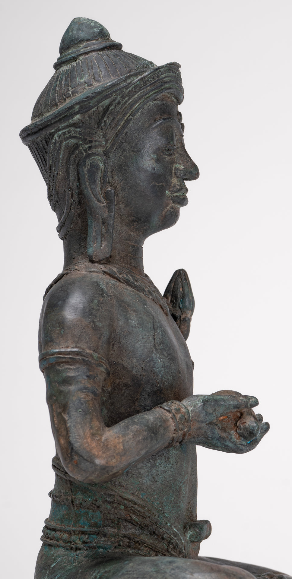 Tara Statue - Antique Java Style Majapahit Seated Bronze Tara Nyurma Pamo - 31cm/12"