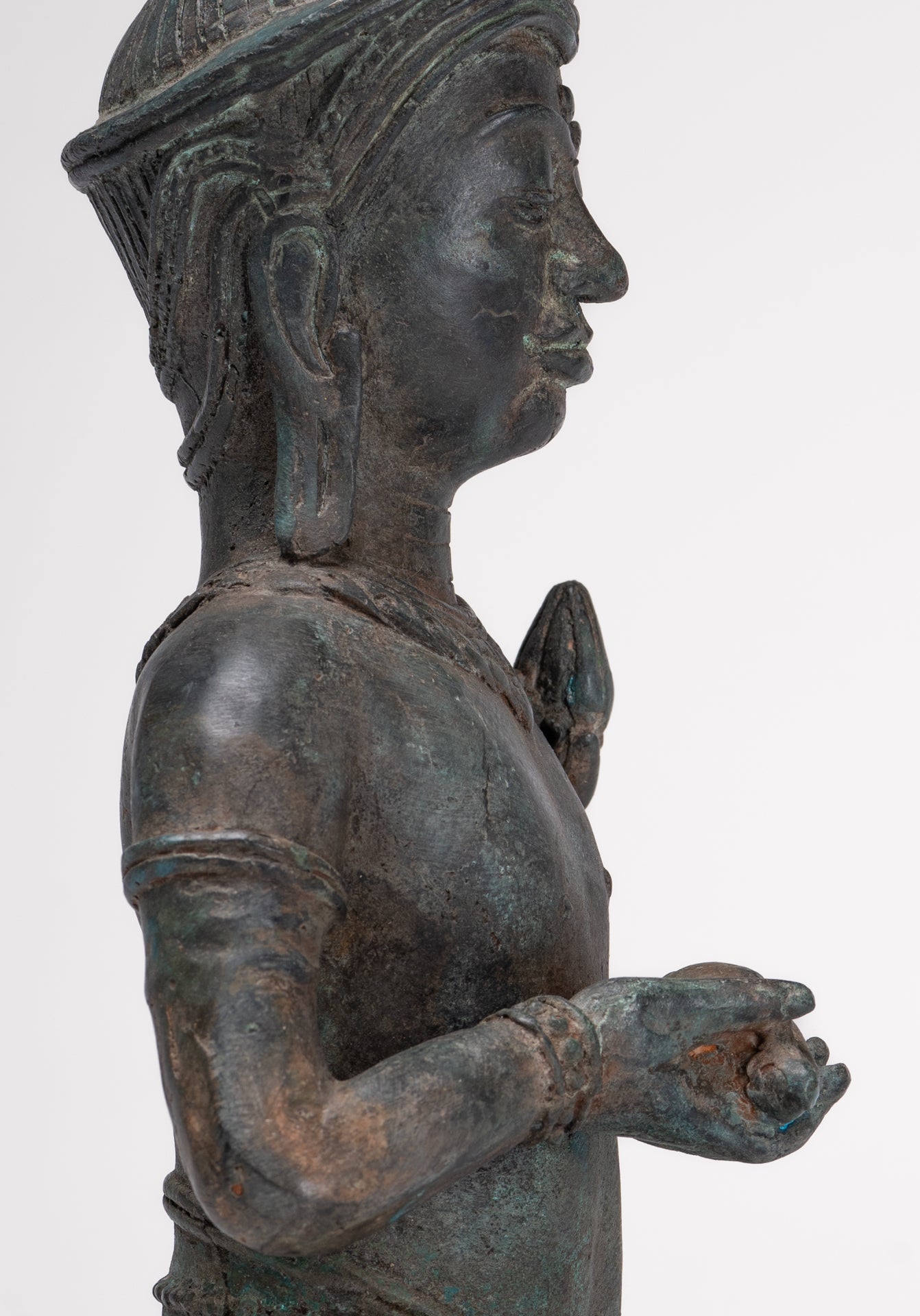Tara Statue - Antique Java Style Majapahit Seated Bronze Tara Nyurma Pamo - 31cm/12"