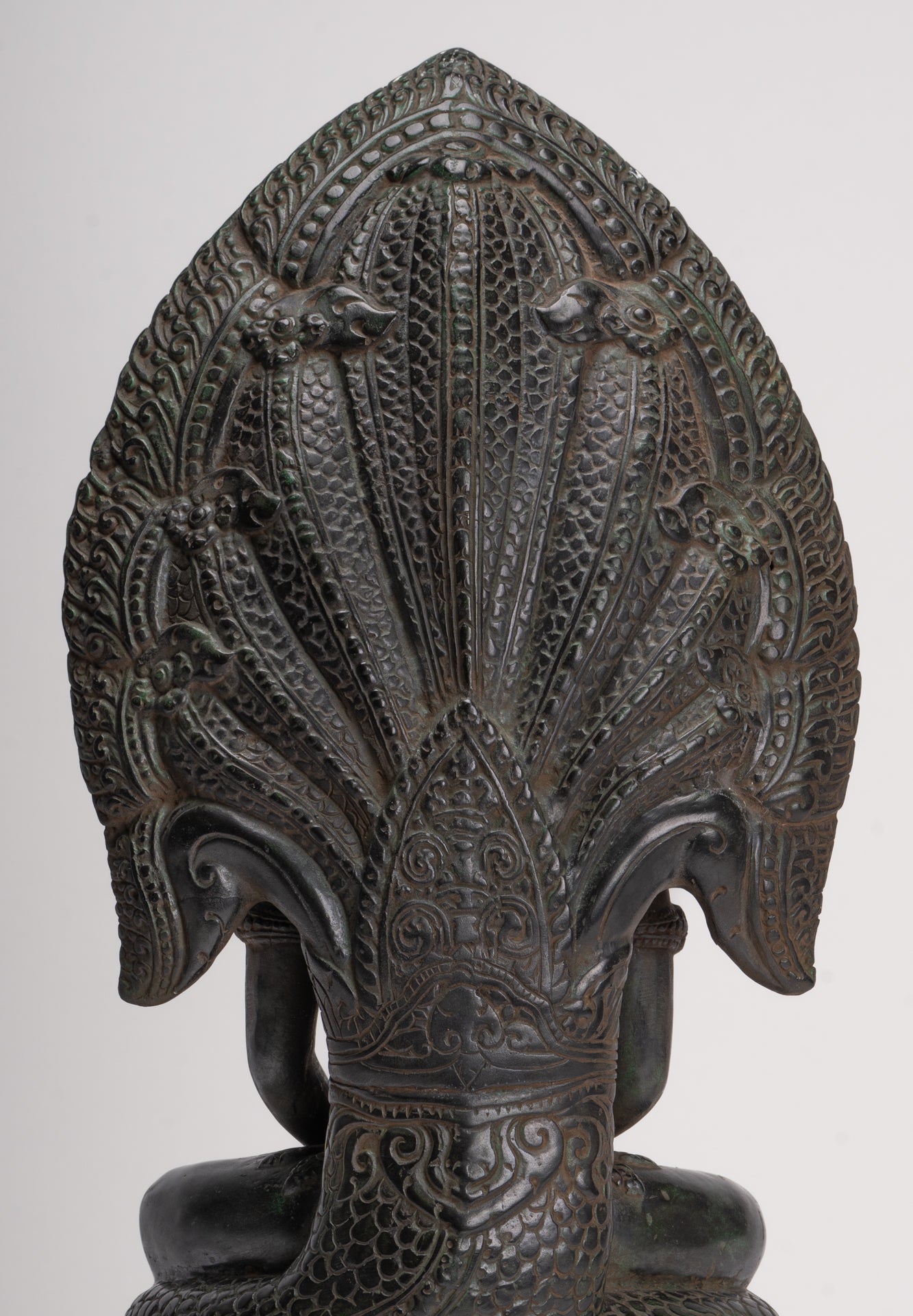 Antique Khmer Style Bronze Seated Meditation Naga Buddha Statue - 52cm/21"