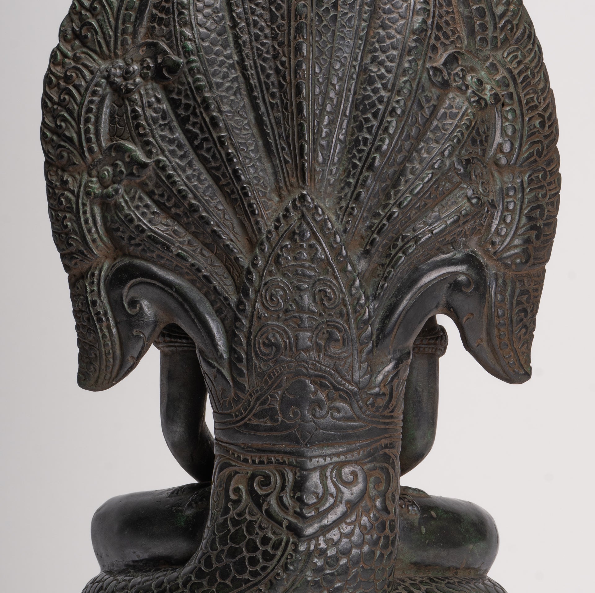 Antique Khmer Style Bronze Seated Meditation Naga Buddha Statue - 52cm/21"