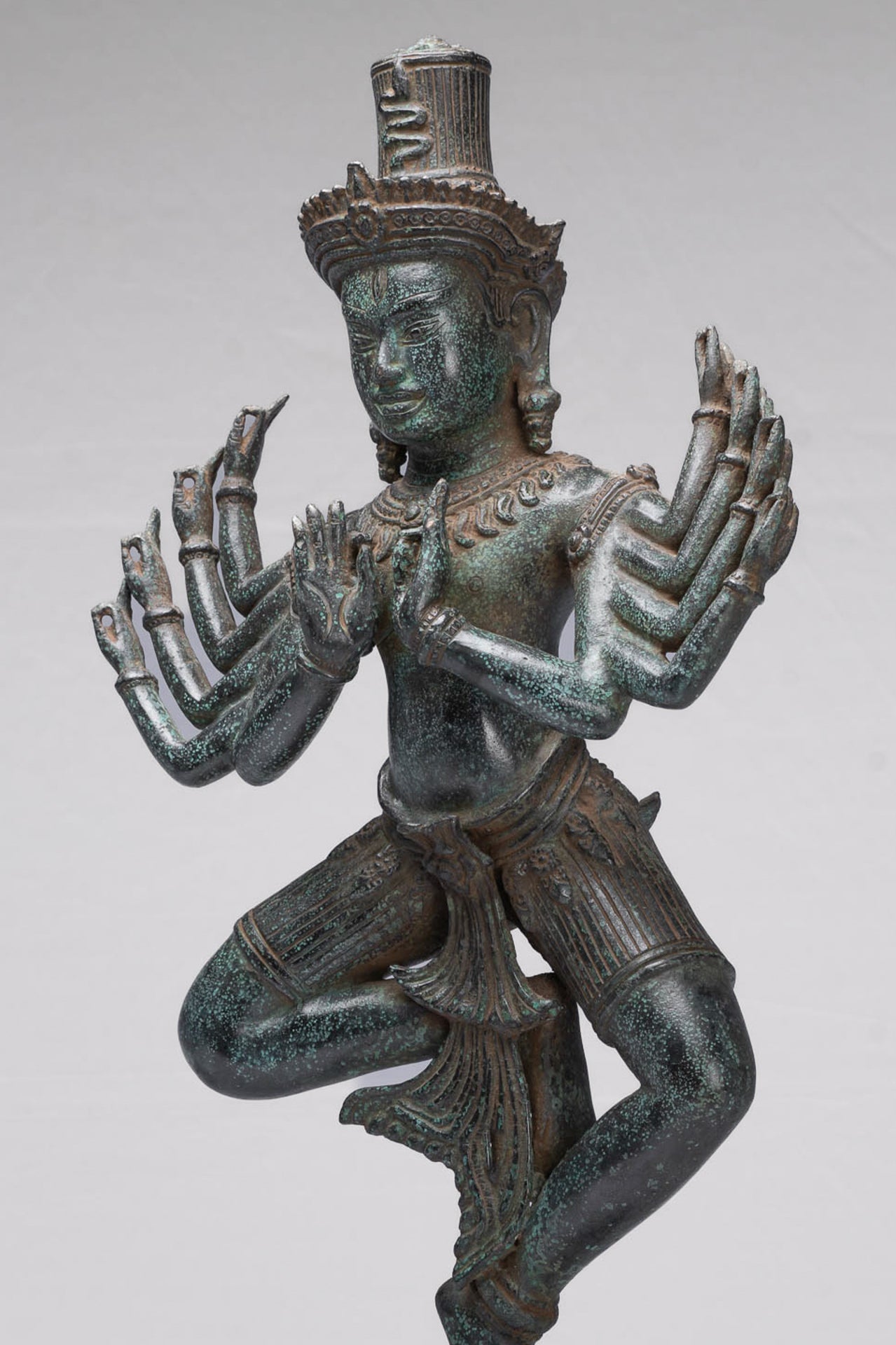 Shiva Statue - Antique Khmer Style Bronze Bayon Ardhaparyanka Shiva - 10 Arms - 54cm/22"