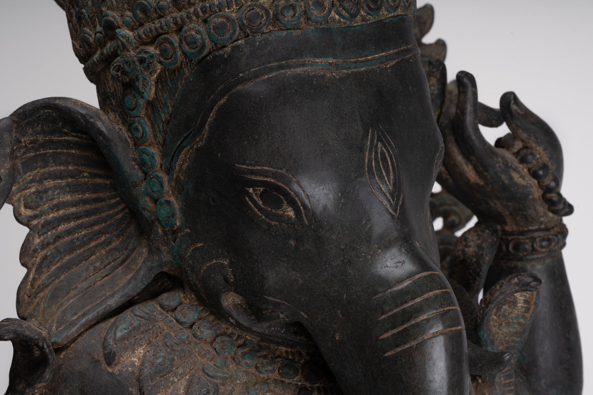 Ganesha Statue - Antique Thai Style Bronze Seated 4-Arm Ganesha Statue - 84cm/34"