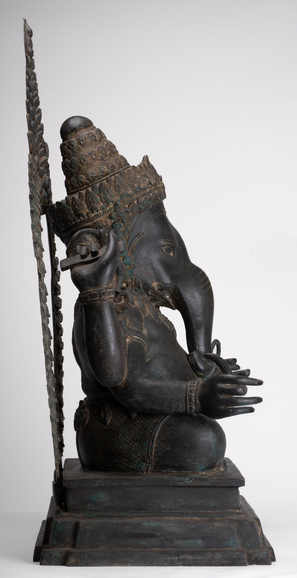 Ganesha Statue - Antique Thai Style Bronze Seated 4-Arm Ganesha Statue - 84cm/34"