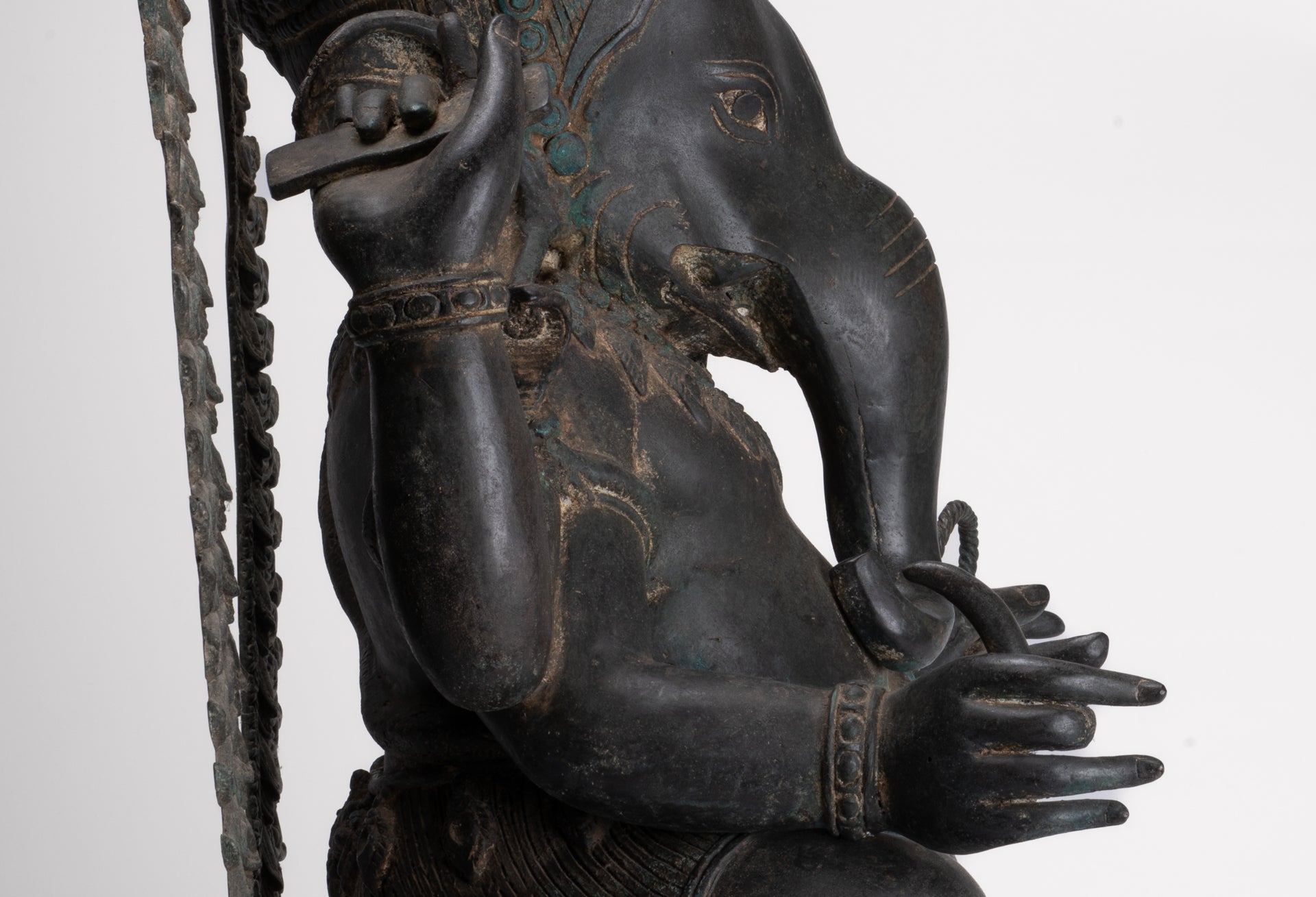 Ganesha Statue - Antique Thai Style Bronze Seated 4-Arm Ganesha Statue - 84cm/34"