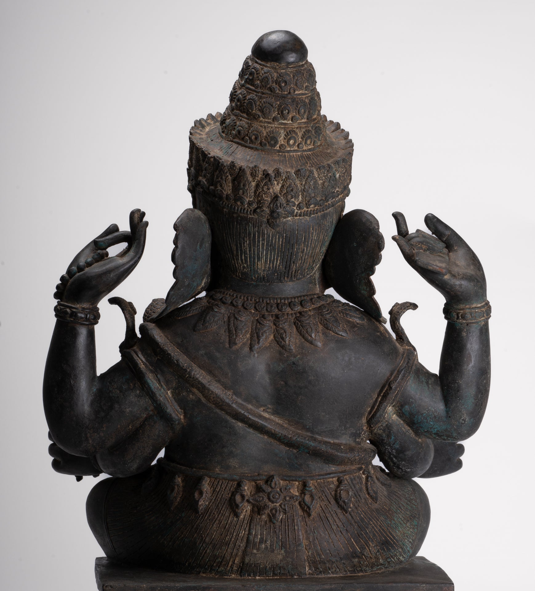 Ganesha Statue - Antique Thai Style Bronze Seated 4-Arm Ganesha Statue - 84cm/34"