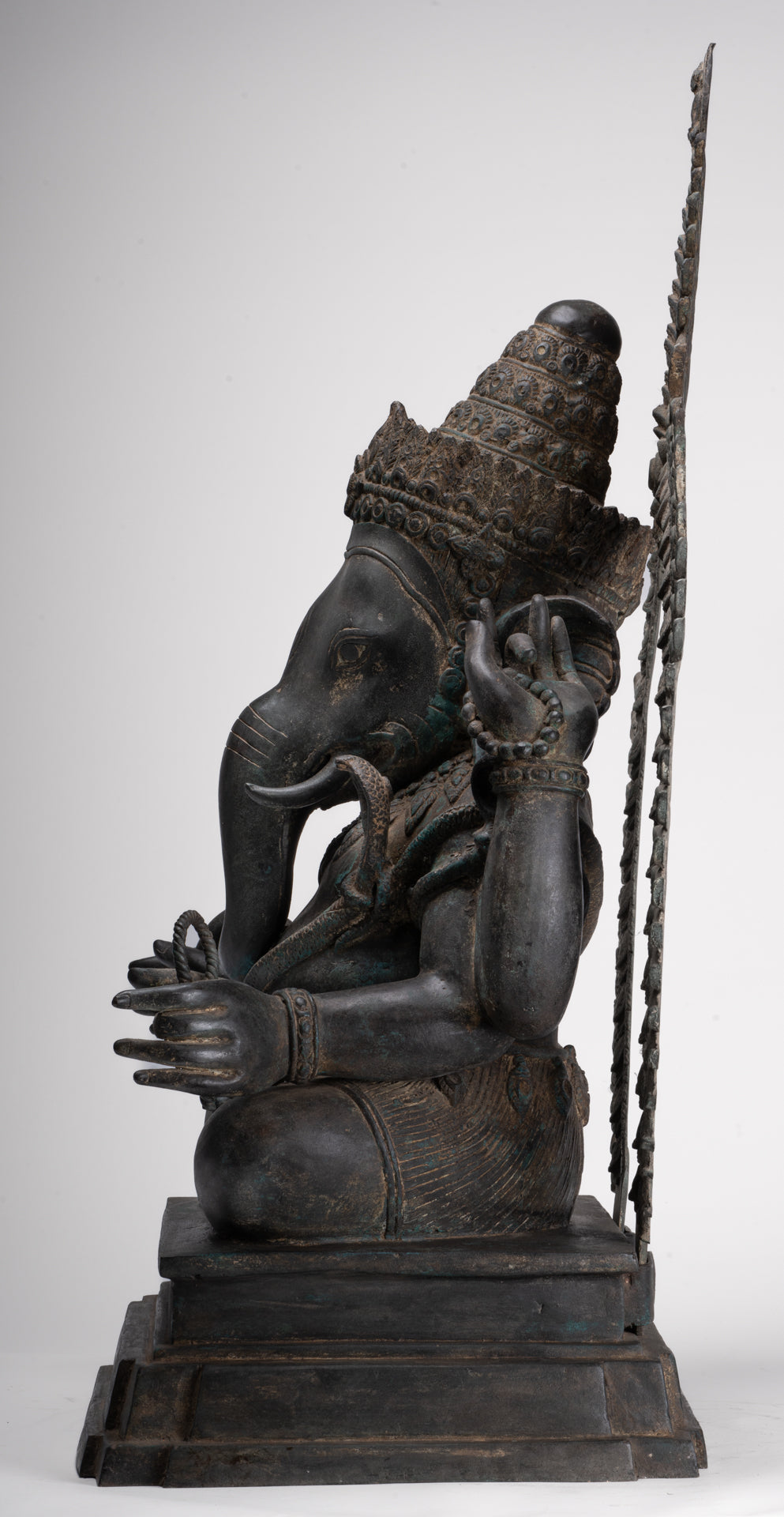 Ganesha Statue - Antique Thai Style Bronze Seated 4-Arm Ganesha Statue - 84cm/34"